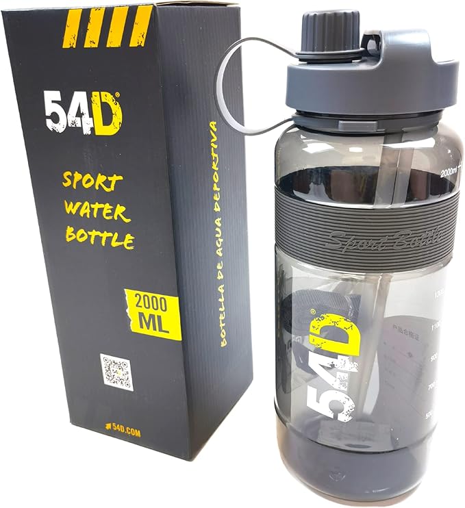54D SPORTS WATER BOTTLE, Half Gallon Water Bottle with Time Marker, Motivational Water Bottle with Straw, for Fitness and Outdoor Activities