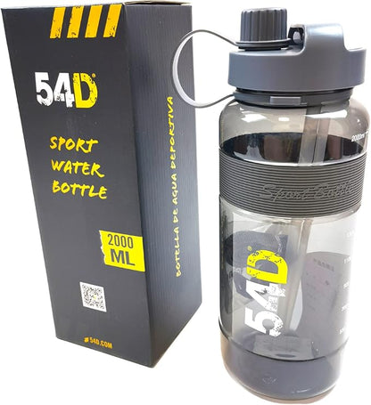 54D SPORTS WATER BOTTLE, Half Gallon Water Bottle with Time Marker, Motivational Water Bottle with Straw, for Fitness and Outdoor Activities
