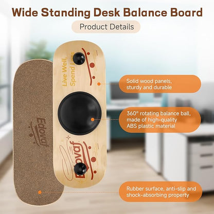 360° Balance Board for Adults & Kids – Wide Wooden Wobble Board for Standing Desk, Snowboard & Surf Training, Portable Home Gym Core Strength Trainer, 400lbs Capacity