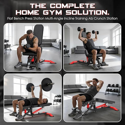 Commercial Adjustable Weight Bench, 1800LBS Heavy Duty Workout Bench for Home Gym Strength Training, Removable Leg Holder for Flat/Incline/Decline Sit Up & Full Body Workout