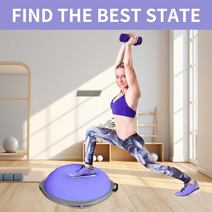 exercise balance ball, half a yoga ball, fitness ball, suitable for core stability training in home gyms, non-slip surface, and balance sports equipmen