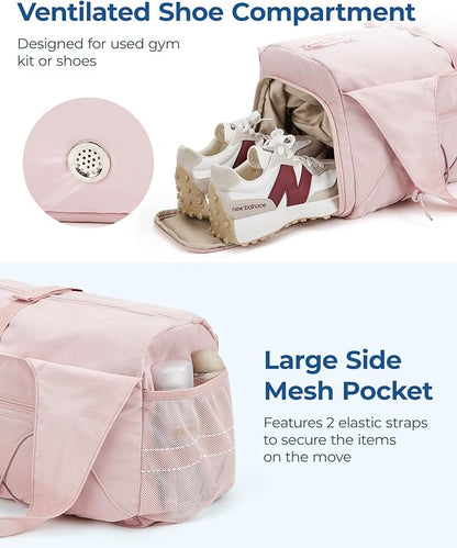 BAGSMART Gym Bag for Women, Lightweight Duffel with Shoe Compartment, Tote Bag with Wet Pocket for Yoga Travel, Camel