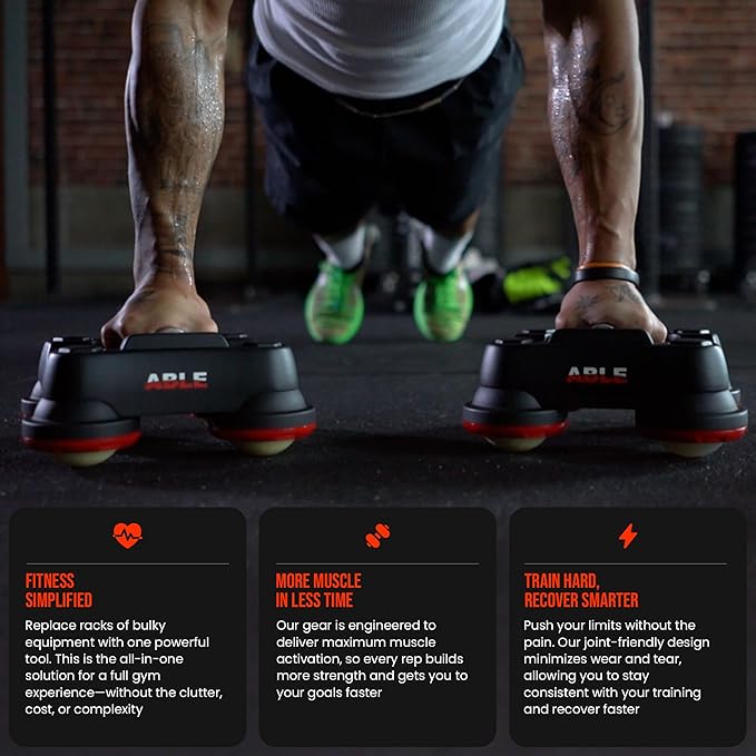 -ABLE Multi-Directional Fitness Gliders (Pair) – Patented 360° All-in-One Bodyweight Training System, Ab Roller, Push Up Bars & Core Sliders – Portable Home Gym Equipment for Full Body, Chest & Ab Workouts
