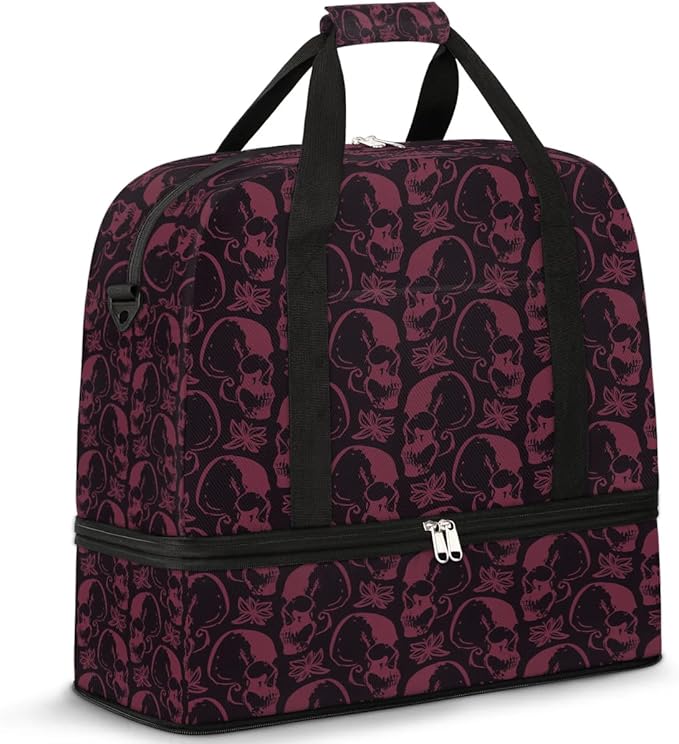 Halloween Spooky Skull Foldable Travel Duffel Bag Tote Carry On Luggage Sports Gym Bag With Shoe Compartment For Woman Man Overnight Weekend Yoga Workout Bag Training Handbag