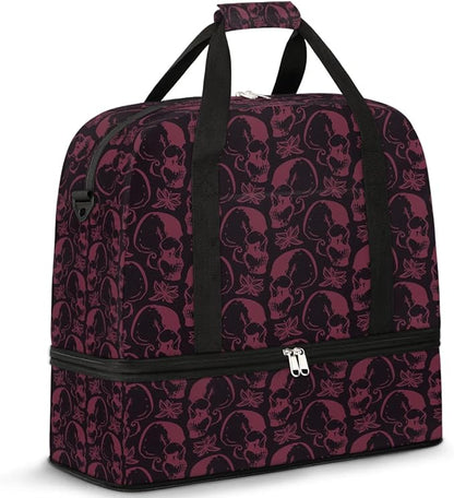 Halloween Spooky Skull Foldable Travel Duffel Bag Tote Carry On Luggage Sports Gym Bag With Shoe Compartment For Woman Man Overnight Weekend Yoga Workout Bag Training Handbag