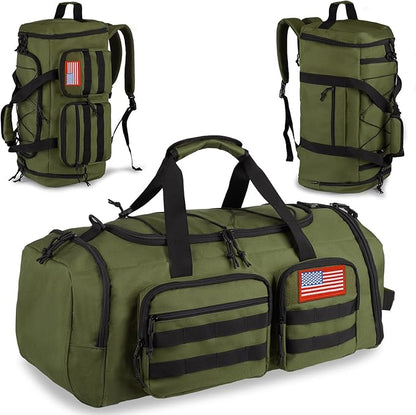 Tactical Gym Bag for Men，50L Large 3 in 1 Sports Duffle Bag with Shoes Compartment for Travel,Water Resistant Travel Backpack Weekender Overnight Bag with Wet Pocket for Women