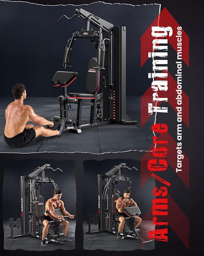 Sportsroyals Home Gym, Multifuntional Workout Station with 150LBS Weight Stack, Full Body Workout Equipment for Home Exercise Fitness