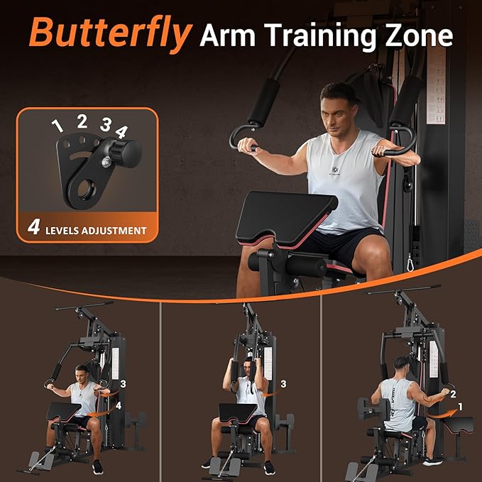 Multifunctional Home Gym Equipment, Workout Station with 150LBS Weight Stack, Home Gym Machine with Pulley System for Full Body Training