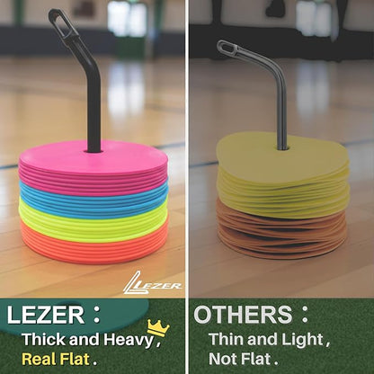 LEZER 6 Inch 8 Inch Flat Cones, Spot Markers, Soccer Cones, Field Court Markers, Sit Spots, Flat Discs, Soccer Training Equipment, Agility Practice, Football, Made in Taiwan