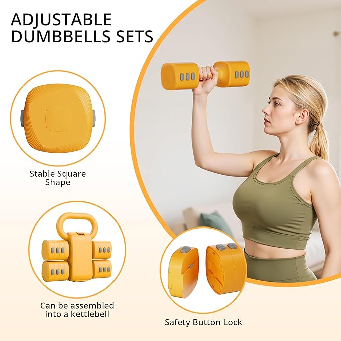 2-in-1 Adjustable Dumbbell Set for Women - 4 Levels (2.2lbs to 12.1lbs) - Home Gym Weights for Women at Home - Fitness Dumbbells