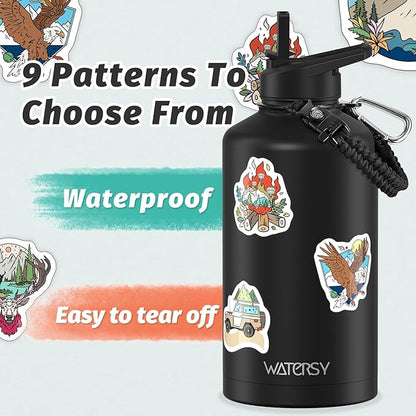87oz Insulated Water Bottle (Cold for 48 Hrs),BPA Free&Leak Proof,1.5 Gallon Stainless Steel Water Flask,Water Jug with Straw Spout Lids for Gym,Hiking,Camping,Black
