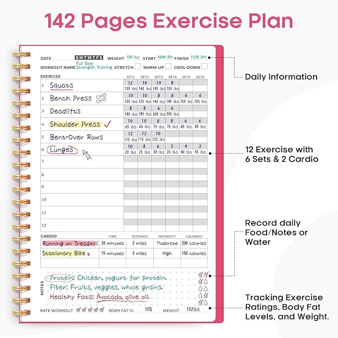Fitness Workout Journal for Women & Men, A5(5.5" x 8.4") Workout Log Book Planner for Tracking, Progress, and Achieving Your Wellness Goals-Berry Pink