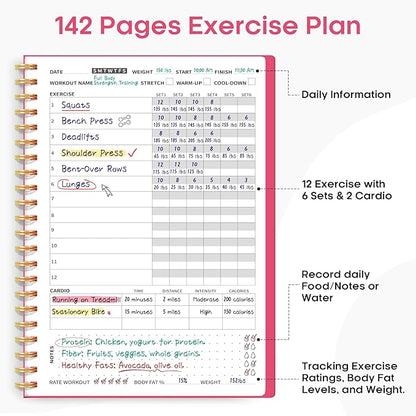 Fitness Workout Journal for Women & Men, A5(5.5" x 8.4") Workout Log Book Planner for Tracking, Progress, and Achieving Your Wellness Goals-Berry Pink