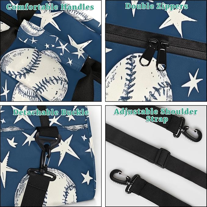 Personalized Baseball Gym Duffel Bags for Kids Boys with Custom Name Travel Sport Training Bags for Overnight Weekender, Blue