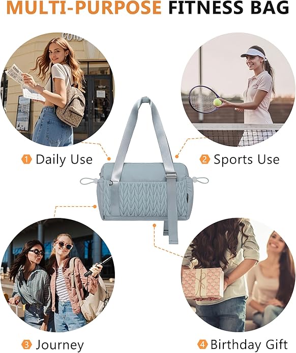 Small Gym Bag for Women Quilted Mini Tote with Wet Compartment and Coin Purse, Cute Duffle Bag for Girls Workout Sport Travel
