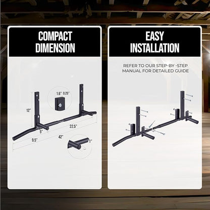AmStaff Fitness Joist Mount Pull Up Bar, Ceiling Mounted Chin Up Bar for Home Gym, Crossfit, Beam, Rafter - Heavy Duty, Multi Grip, 42" Wide, Maximum Head Clearance - TU038