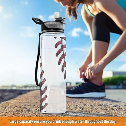 ALAZA Fashion Baseball Liner Sports Water Bottle with Straw Tritan Drink Bottle 32 oz BPA Free Reusable for Travel Outdoor Fitness