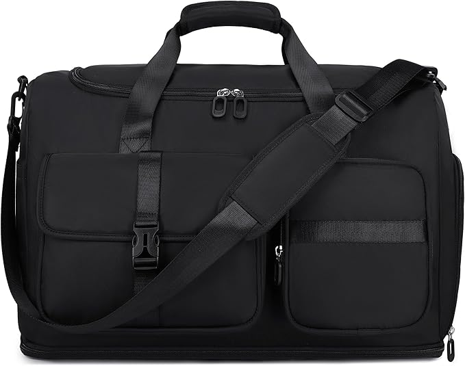 Women's Gym Bag Travel Duffel 40L Expandable 8L with Shoe Compartment Wet Pocket for Yoga Fitness Overnight Weekender Black