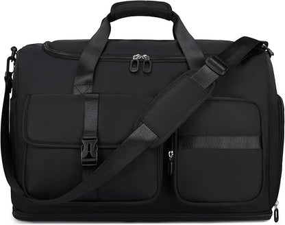 Women's Gym Bag Travel Duffel 40L Expandable 8L with Shoe Compartment Wet Pocket for Yoga Fitness Overnight Weekender Black