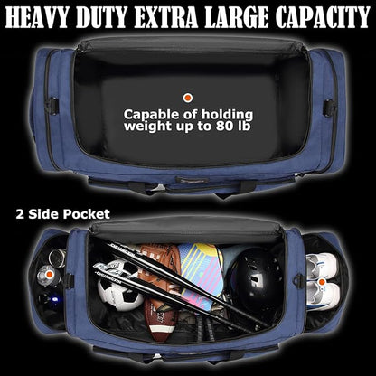 Extra Large Duffle Bag for Men, Heavy Duty Duffle Bag for Travel, Large Sports Gym Equipment Bag for Hockey Football Soccer Baseball Basketball & Team training (Blue)