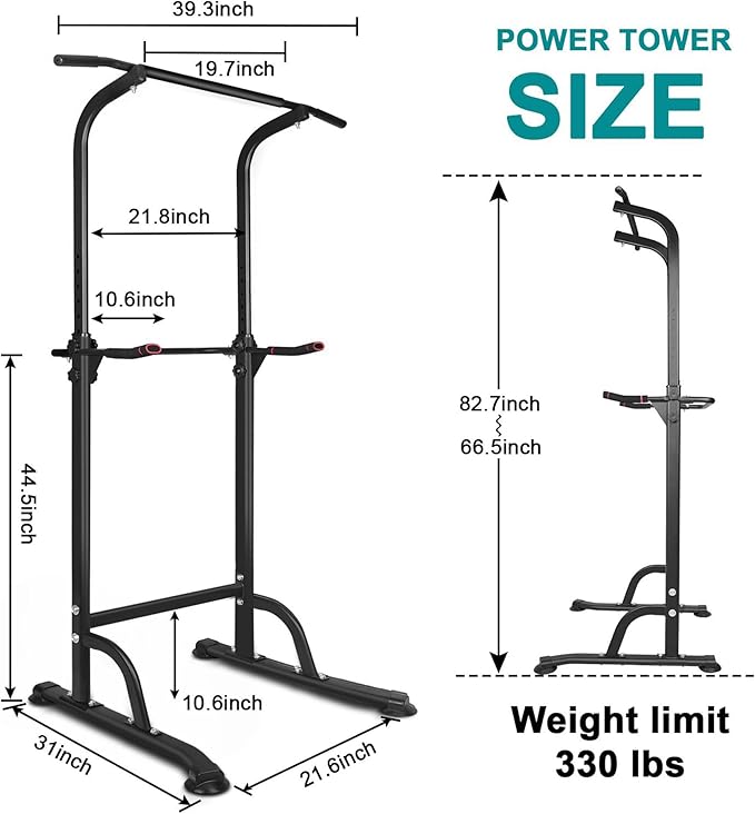 Pull Up Bar Power Tower Dip Bar for Men & Women To Build Muscle, Pullup Bar Dip Station with Adjustable Hight for Home Gym Strength Training Fitness Equipment