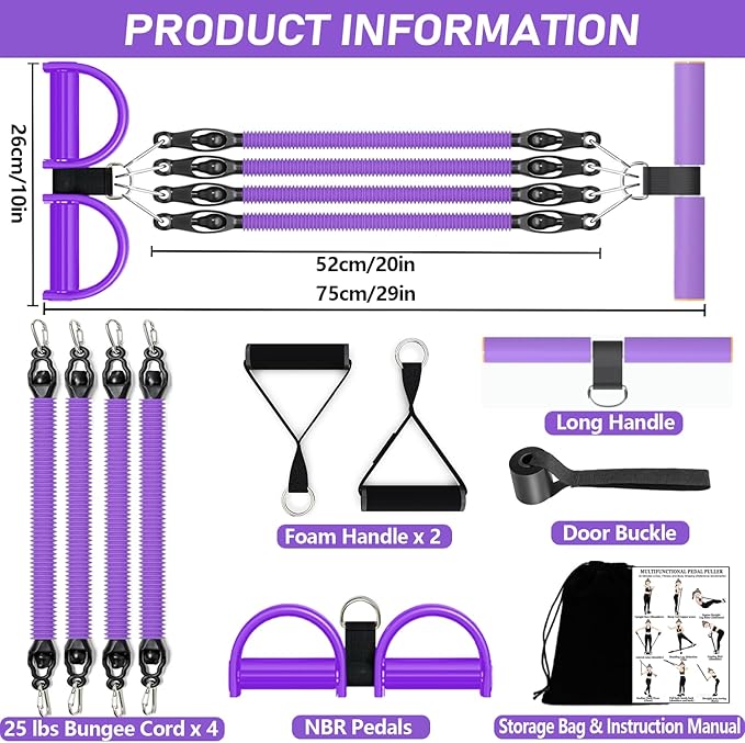 Upgrade Foot Pedal Resistance Band, 100lbs Adjustable 4 Tube Pedal Ankle Puller Resistance Band with Handle, Multifunction Home Gym Equipment, Stirrup Puller for Men Women for Full Body Workout