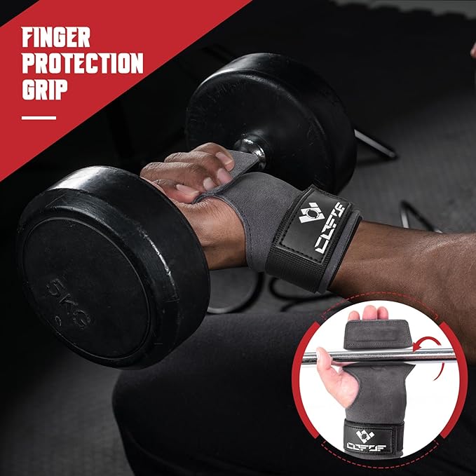 COFOF Weight Lifting Wrist Strap, Double Layer Leather Wrist Strap for Deadlift and Powerlifting, Adjustable Neoprene Padded Gym Workout Lifting Hooks (Pair)