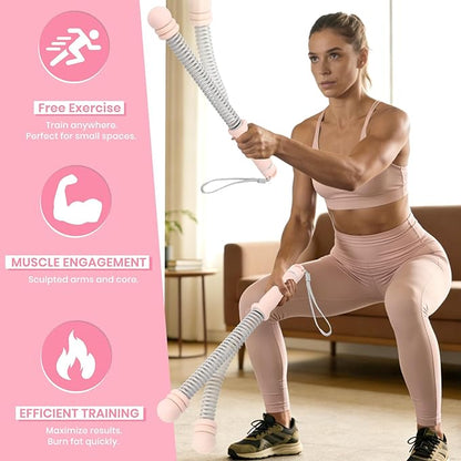 Ropeless Battle Ropes, Adjustable Weighted Cordless Trainer for Home Gym HIIT Low Impact Workouts, 17.1 in Portable with Sliding Resistance Rings and Storage Bag (Pink)