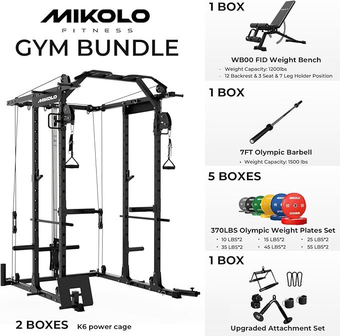 Mikolo Power Cage, Power Rack with Cable Crossover System, 1500LBS Squat Rack with LAT Pull Down System, Workout Cage with Pulley System for Fitness Home Gym