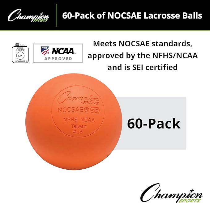 Champion Sports Lacrosse Balls – Official Size SEI Certified, Multi-Color Packs of 3, 6, or 12 for Practice & Games