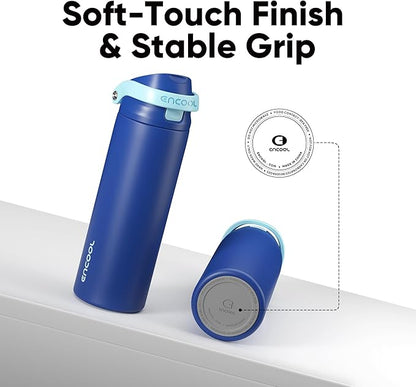 ENCOOL Leakproof Insulated Water Bottle with Straw Dual-Sip Water Bottle Bag-Safe Design for Work, Commute & Gym – Keeps Drinks Cold All Day, 18 oz, Blueberry