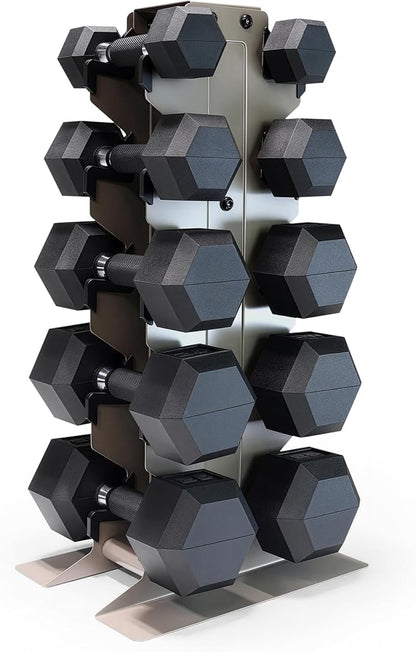 CAP Barbell Rubber Coated Hex Dumbbell Set with Vertical Rack | 100-300 lbs Free Weights Dumbbells Set for Home Gym | Multiple Options
