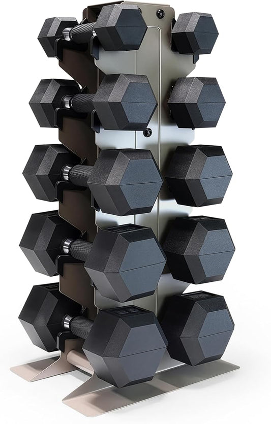 CAP Barbell Rubber Coated Hex Dumbbell Set with Vertical Rack | 100-300 lbs Free Weights Dumbbells Set for Home Gym | Multiple Options