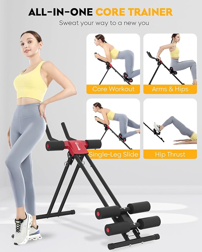 GuuG Ab Machine Ab Trainer Machine : Adjustable Ab Machine for Stomach Workout at Home Gym Ab Workout Foldable Core Strength Training Equipment Home Gym System