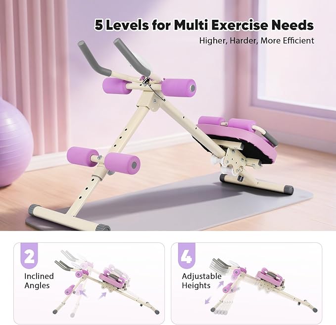 Multifunctional Ab Machine, Adjustable Ab Workout Equipment, Ab ＆ Sit Up Machine for Stomach Workout, Foldable Abdominal Trainer with Knee and Back Protection, Full Body Workout for Home