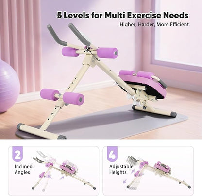 Multifunctional Ab Machine, Adjustable Ab Workout Equipment, Ab ＆ Sit Up Machine for Stomach Workout, Foldable Abdominal Trainer with Knee and Back Protection, Full Body Workout for Home