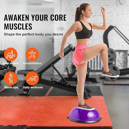 Half Exercise Ball Trainer 23 inch Balance Ball Trainer 1500lbs Capacity Stability Ball with Resistance Bands & Foot Pump, Strength Fitness Ball for Home Gym Full Body Workout