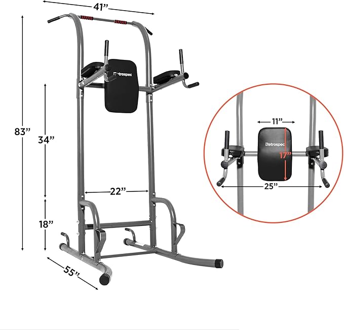 Retrospec Power Tower for Functional Fitness Home Gym Strength Trainer; Pads