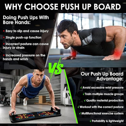 Push Up Board, 15 in 1 Multi-Functional Foldable Pushup Training Board with Handles, Foldable Floor Chest Muscle Exercise Fitness Equipment Burn Fat Push Up Board for Strength Training, Chest, Arms & Core