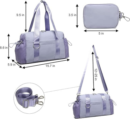 Everyday Mini Gym Bag for Women 2.0 Small Tote with Zipper Compartment Waterproof Travel Duffle Cute Handbag Workout Carry On with Removeable Shoulder Strap & Coin Wallet Easy to Clean-Lavender