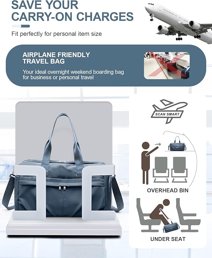 Gym Bag for Women Men with Shoe Compartment, Sport Duffel Bag, Waterproof Travel Weekender Overnight Carry on Bag for Yoga with Trolley Sleeve, Jewel Blue
