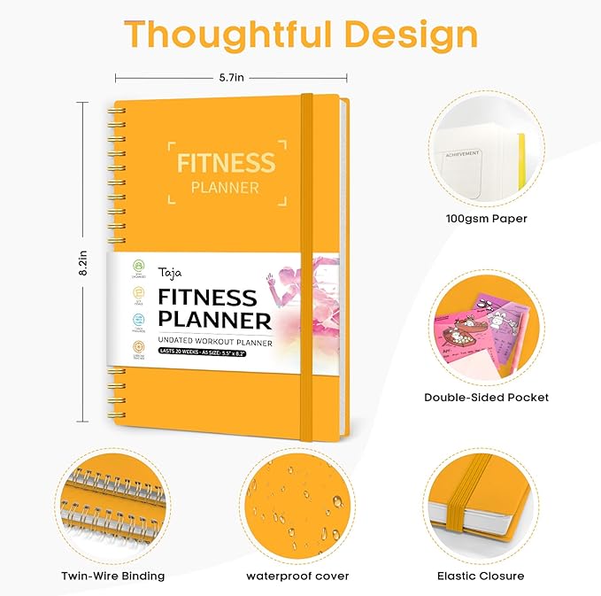 Fitness Workout Journal for Women & Men, A5(5.5" x 8.6") Workout Log Book Planner for Tracking, Progress, and Achieving Your Wellness Goals-Yellow
