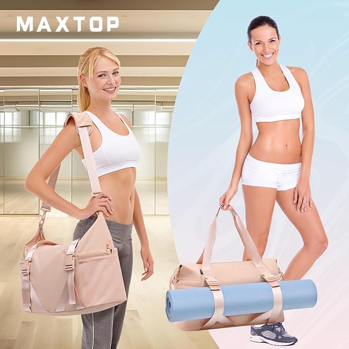 MAXTOP Women's Gym Yoga Duffle Bag with Shoe Pouch,Multi-Purpose Overnight Travel Bag for Gym,Work, Dance, Sports