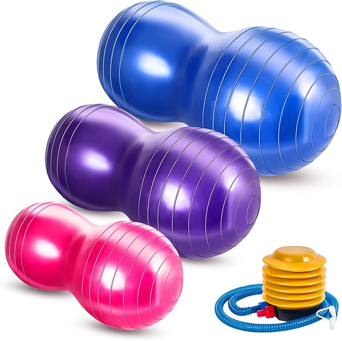 Jexine Peanut Ball for Kids Therapy - 3-Piece Anti-Burst Set, Yoga Balance Exercise Ball for Pregnancy & Home Gym, Includes 1 Pump & 3 Size Options