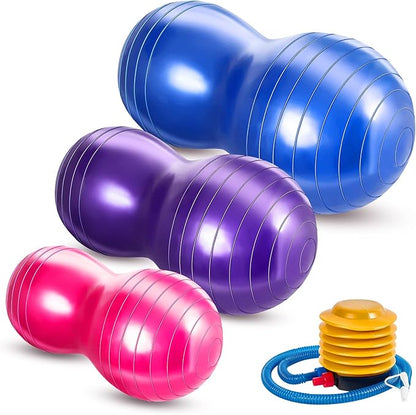 Jexine Peanut Ball for Kids Therapy - 3-Piece Anti-Burst Set, Yoga Balance Exercise Ball for Pregnancy & Home Gym, Includes 1 Pump & 3 Size Options