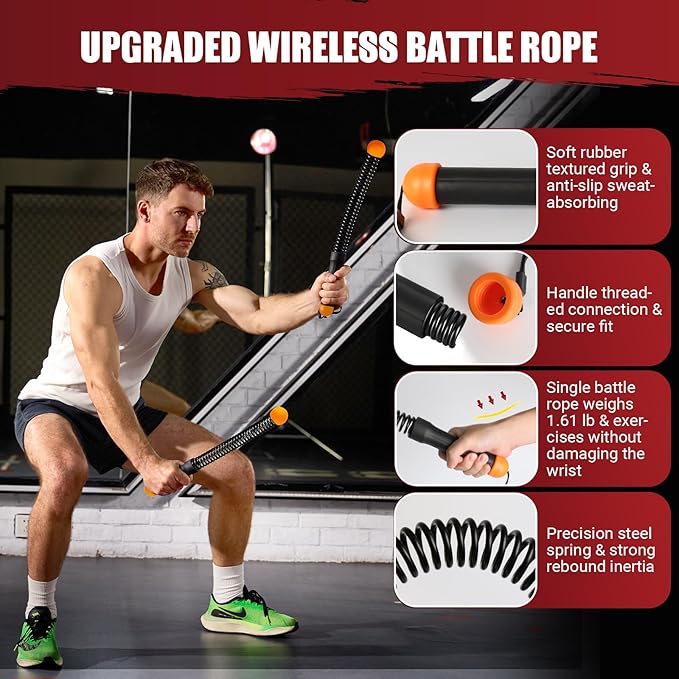 Weighted Ropeless Battle Ropes, Heavy Duty Portable Cordless Battle Ropes for Home Gym with Poster, Workout Exercise Rope for Strength Building, HIIT and Low-Impact Aerobic Training for Men & Women