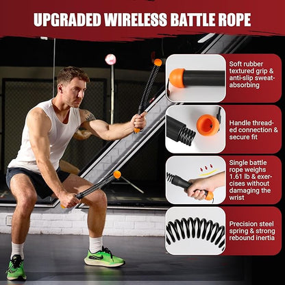 Weighted Ropeless Battle Ropes, Heavy Duty Portable Cordless Battle Ropes for Home Gym with Poster, Workout Exercise Rope for Strength Building, HIIT and Low-Impact Aerobic Training for Men & Women