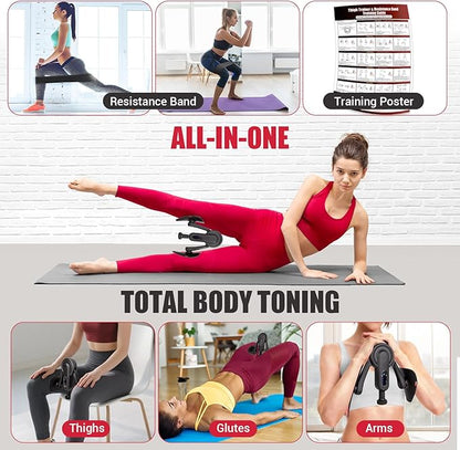 Thigh Trainer for Women, 10-100lb Adjustable Resistance Inner Thigh Exerciser with Leg Band & Poster for Kegel Exercise, Pelvic Floor Trainer for Postpartum Rehabilitation Home Gym