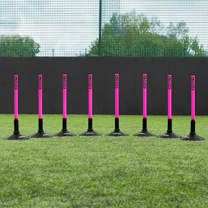 FORZA Slalom Agility Poles | Improve Endurance, Speed & Footwork | Color, Size & Rubber Base Options Available [8 Pack]