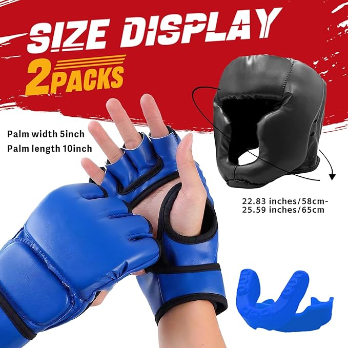 14 Pcs Boxing Set Boxing Equipment Set for Beginners Including 2 Pair of 6 oz Boxing Gloves Headgear Helmet Hand Wraps Mouth Guards Gifts for Kids Beginners Training Equipment